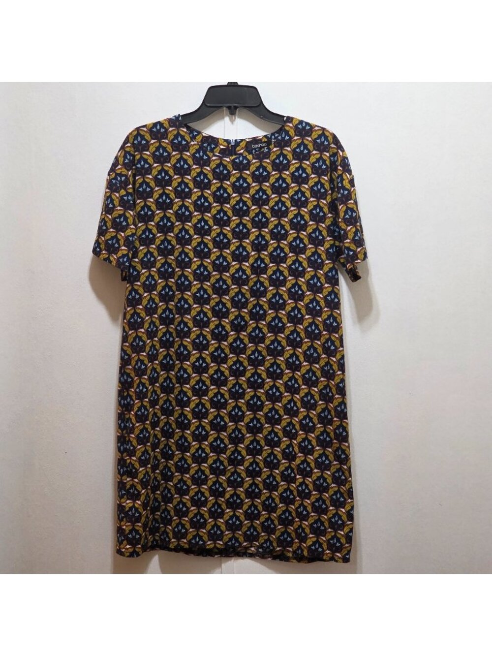 Boohoo Straight Pencil Dress Blue & Yellow Floral Print Polyester Size 4